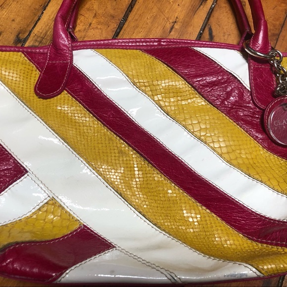 Claudia Firenze Italian leather handbag, Pink, White & Yellow - Picture 3 of 8